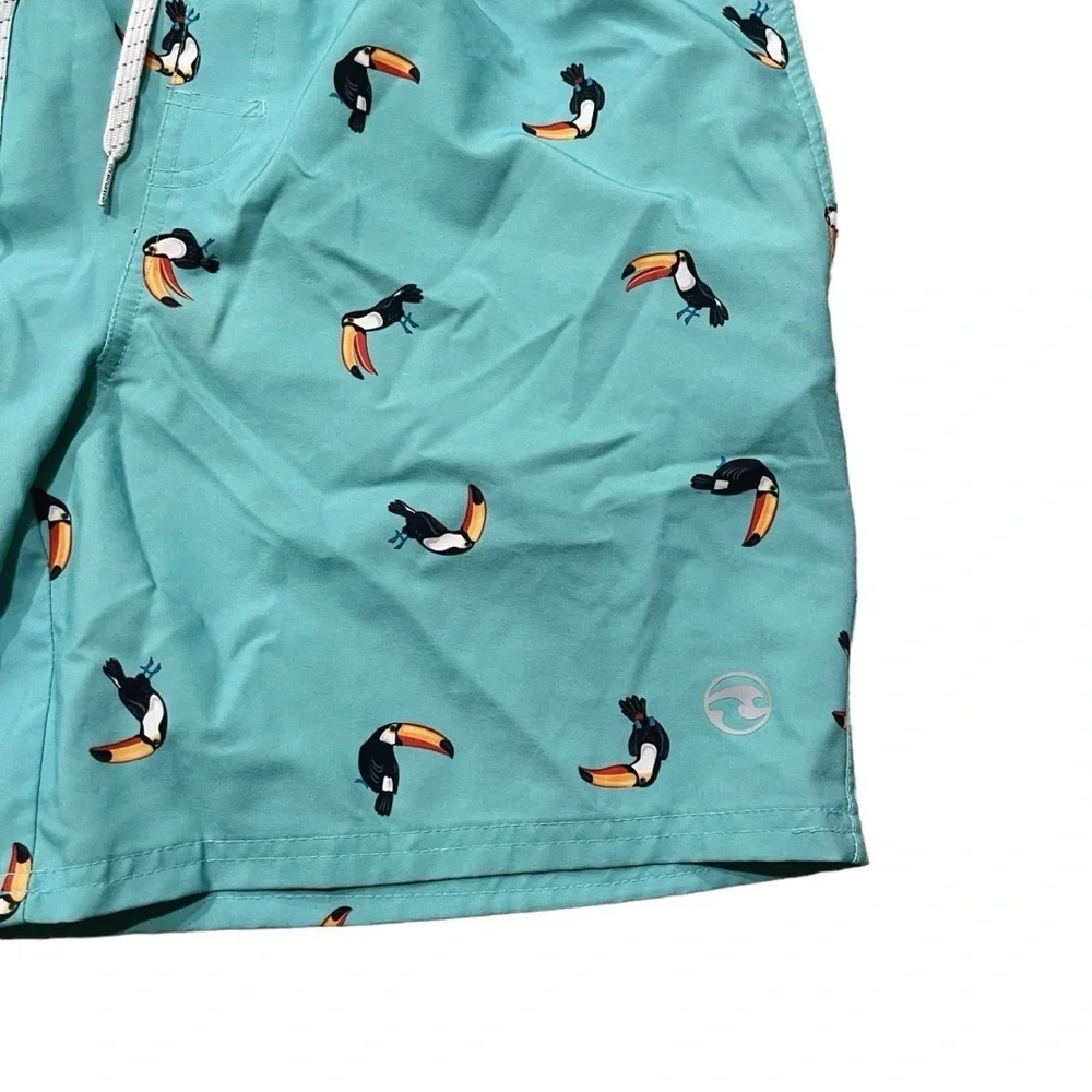 Ocean Current Men XL Swim Board Shorts Fast Dry Trunks Teal Blue Hawaiian Bird